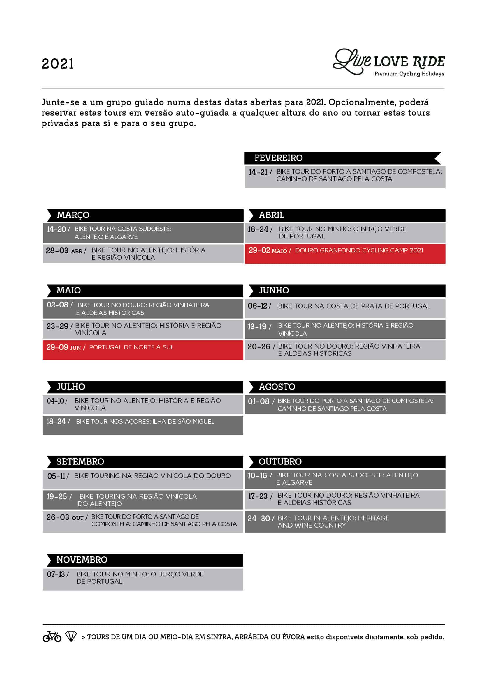 calendário bike tours grupo 2021