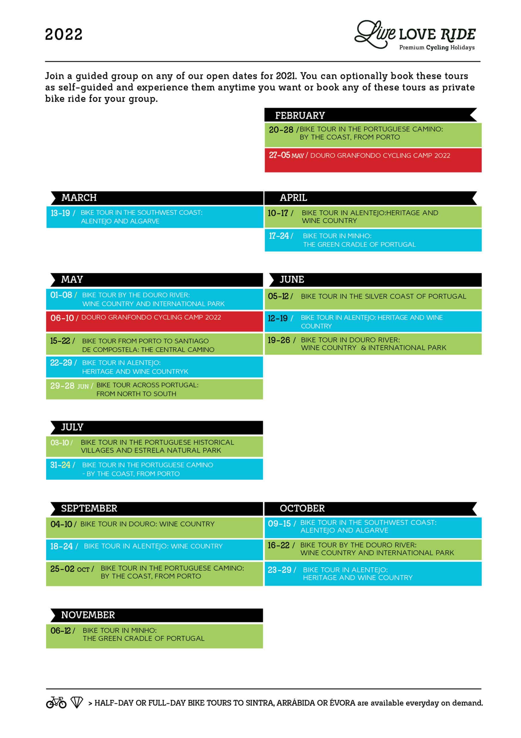 2022 group bike tours in portugal calendar