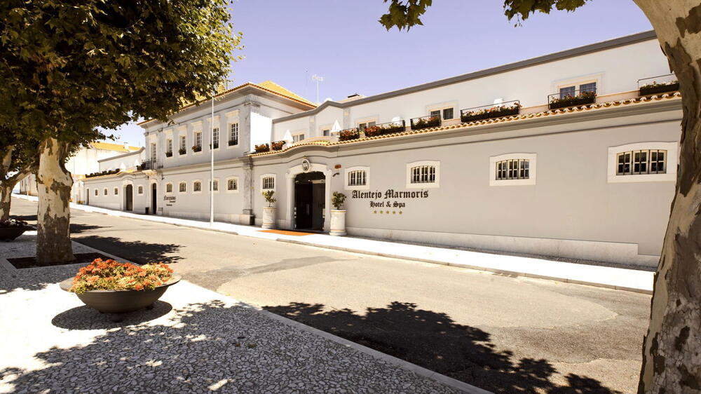 Marmoris Hotel and Spa in Vila Viçosa with marble architecture and serene outdoor spaces